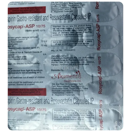 rosycap asp 10/75mg capsule 15's